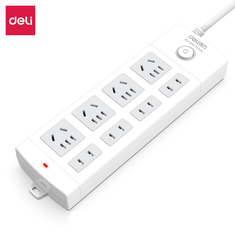 得力18214新国标家用5米大功率带线插座多孔位保护门插排插线板