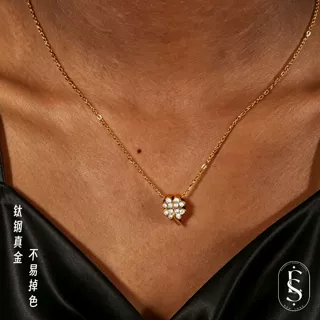 欧美跨境百搭四叶草不锈钢镶钻幸运花锁骨链小众时尚镀18k锁骨链