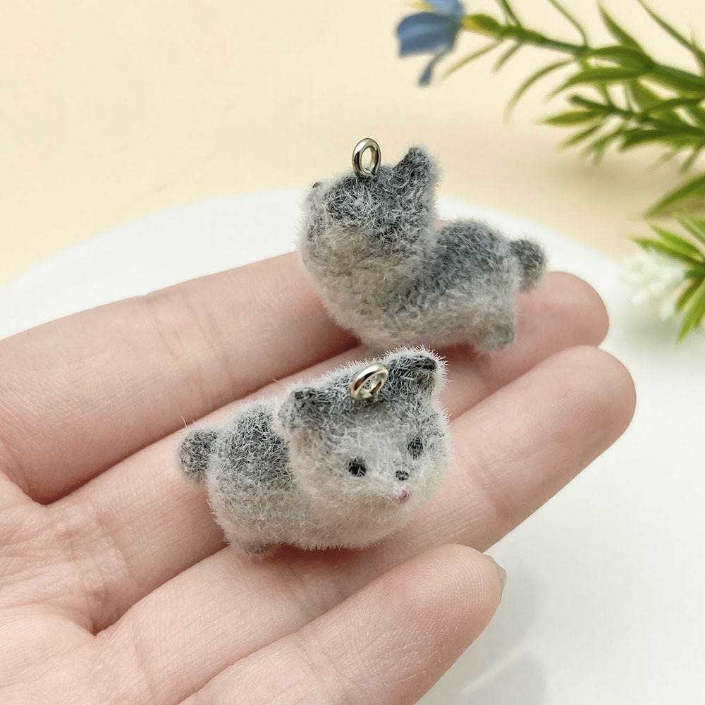 검정색과 회색 수지 무리 동물 강아지 보더 콜리 27x25mm-23135-3.9g 1개