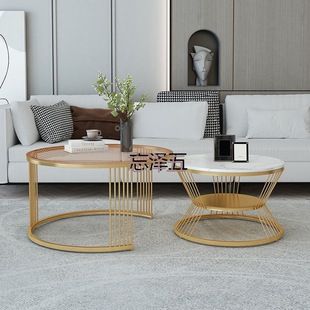 PCGS Light Luxury Rock Plate Round Coffee Table Combination Modern Simple Small Apartment Internet Celebrity Marble Small Coffee Table Living Room