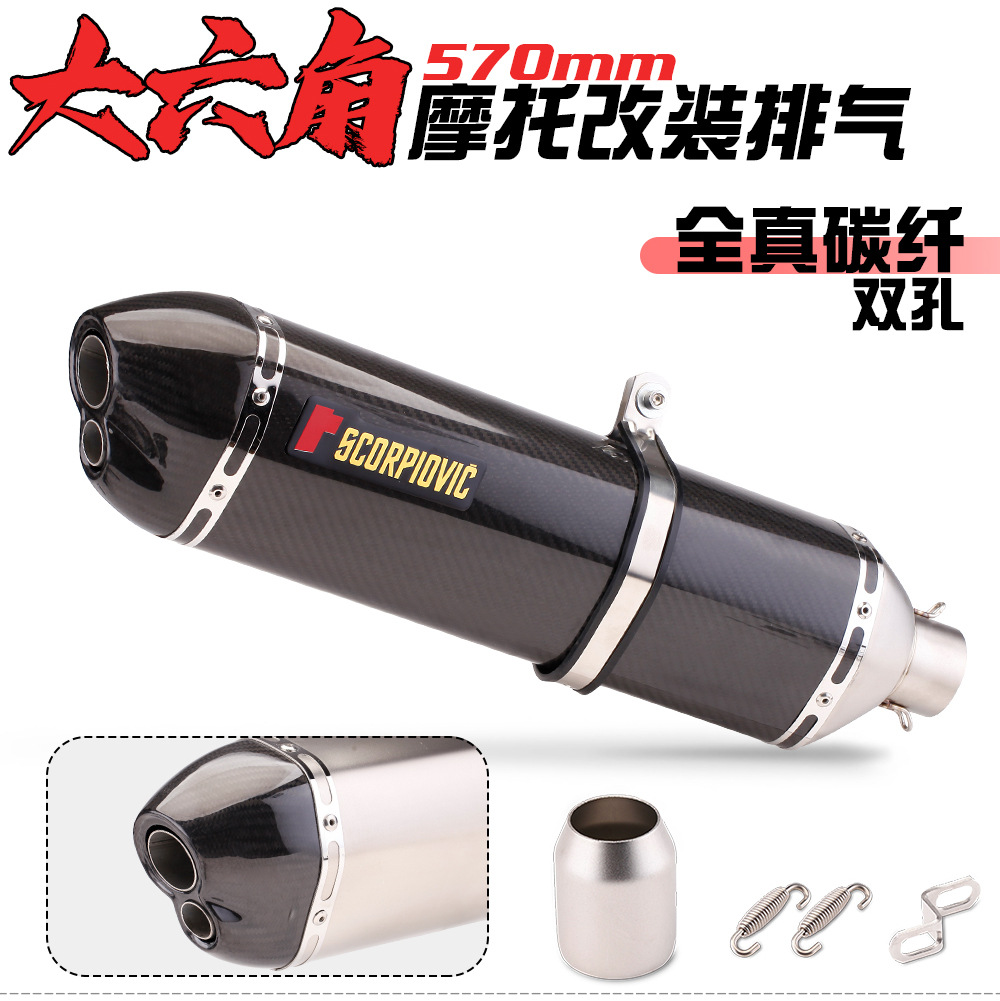Motorcycle modified Scorpio exhaust pipe GSX250 TRK502 stepless 300 Scorpion carbon fiber large hexagonal exhaust