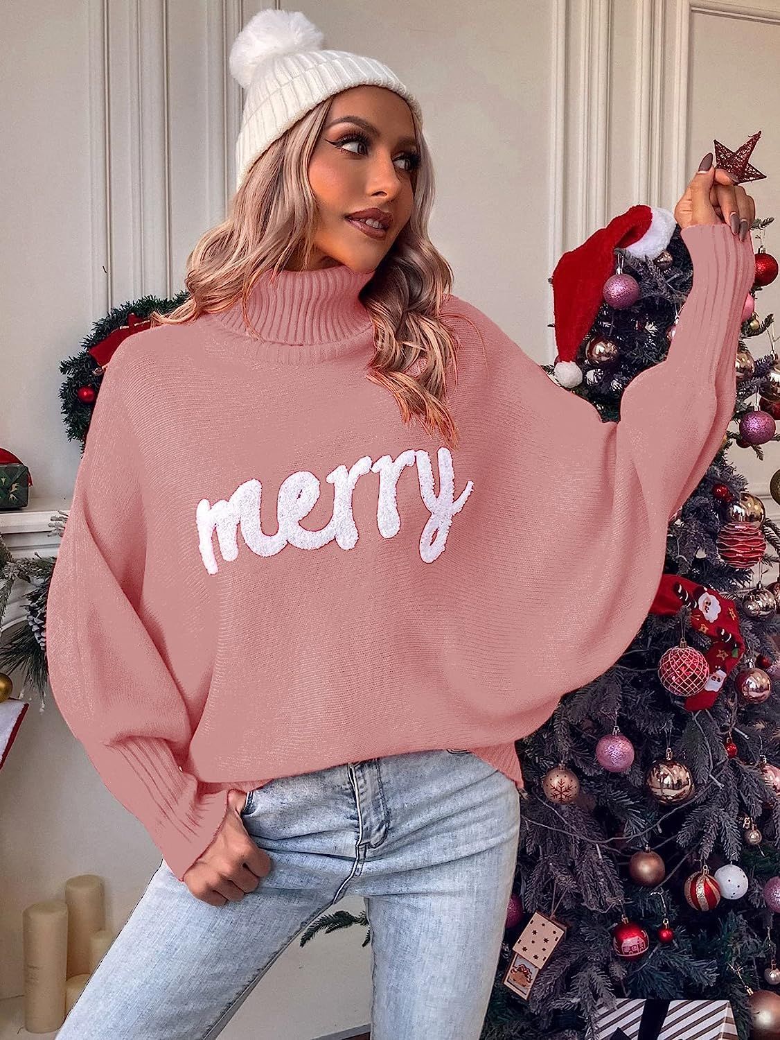 350g Weight Long Sleeve Sleeve Length Pullovers Placket Type Batwing Sleeve Sleeve Type Polyester, Polyacrylonitrile Fiber Fabric Type Long Top Length Sweater Tops Type Daily Occasion Turtleneck Neckline Loose Fit Type Christmas Festival Letter Pattern Winter, Autumn Season Women's Gender Embroidery Design Streetwear Style Wholesale Women's Streetwear Letter Long Sleeve Embroidery Sweaters & Cardigans 24