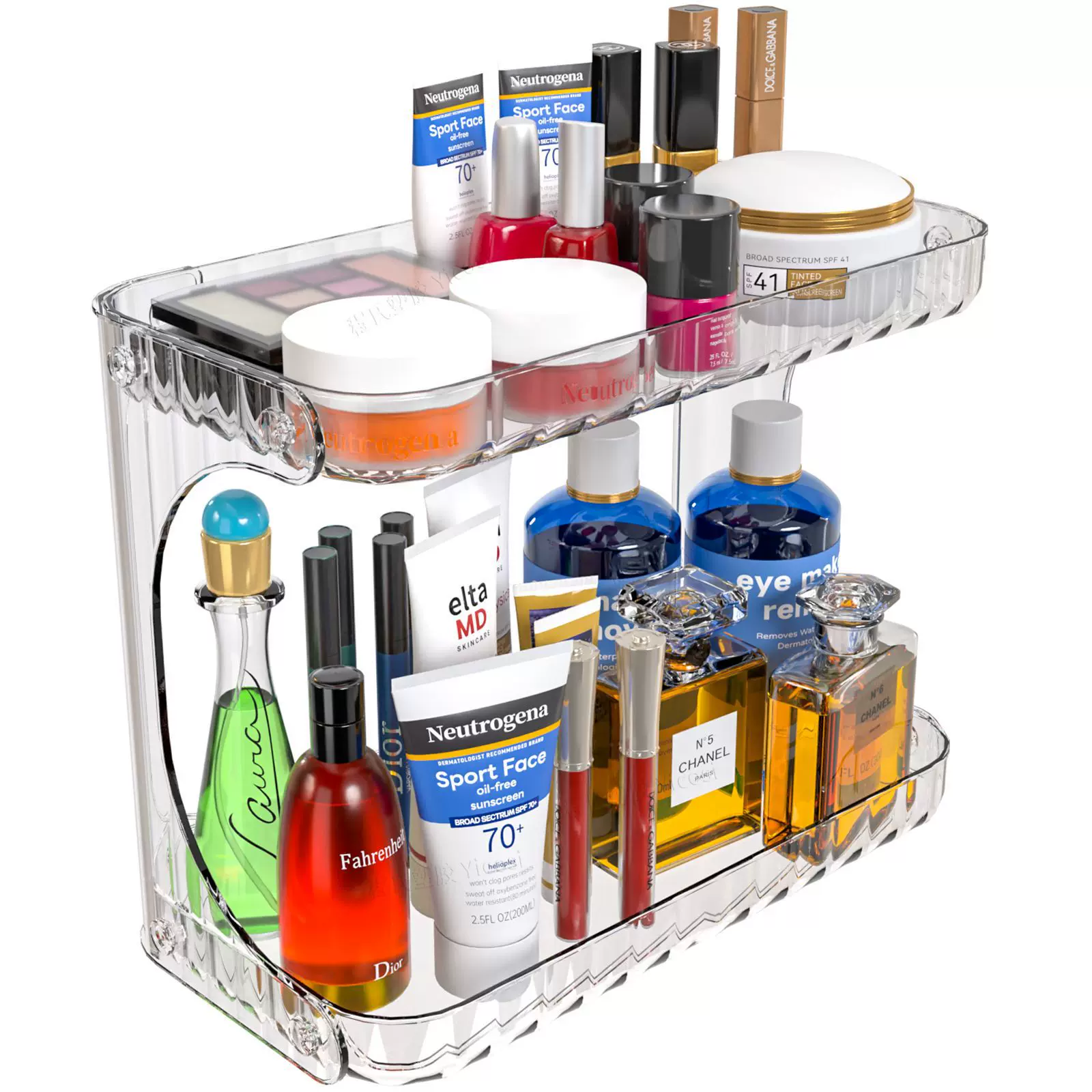 跨境透明双层可拆卸化妆品置物架浴室收纳架厨房调料整理架收纳盒