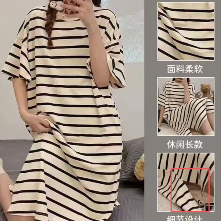 女士夏季过膝睡裙家居服可外穿短袖睡衣