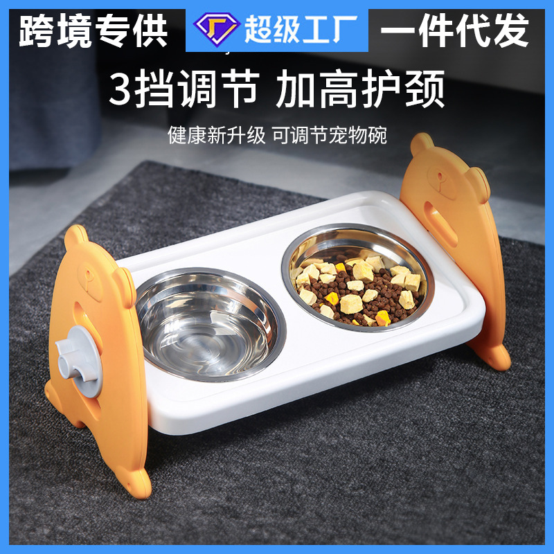 Tazón de gato ajustable de acero inoxidable doble tazón para gatos cuello alto tazón para perros nuevos tazones de mascotas al por mayor