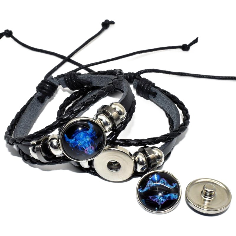 Hot-Selling Twelve Constellations Luminous Bracelet Multi-Layer Braided Genuine Leather Personalized Couple Bracelet Creative Versatile Leather Bracelet