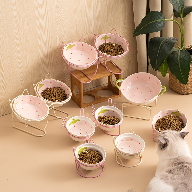 Strawberry Cat Bowl Double Bowl Cat Food Basin Ceramic Slant Mouth Pet Bowl Cat Rice Bowl Drinking Water Integrated Cat Water Bowl Vertebral Protection Strawberry Cat Bowl Double Bowl Cat Food Basin Ceramic Slant Mouth Pet Bowl Cat Rice Bowl Drinking Water Integrated Cat Water Bowl Vertebral Protection