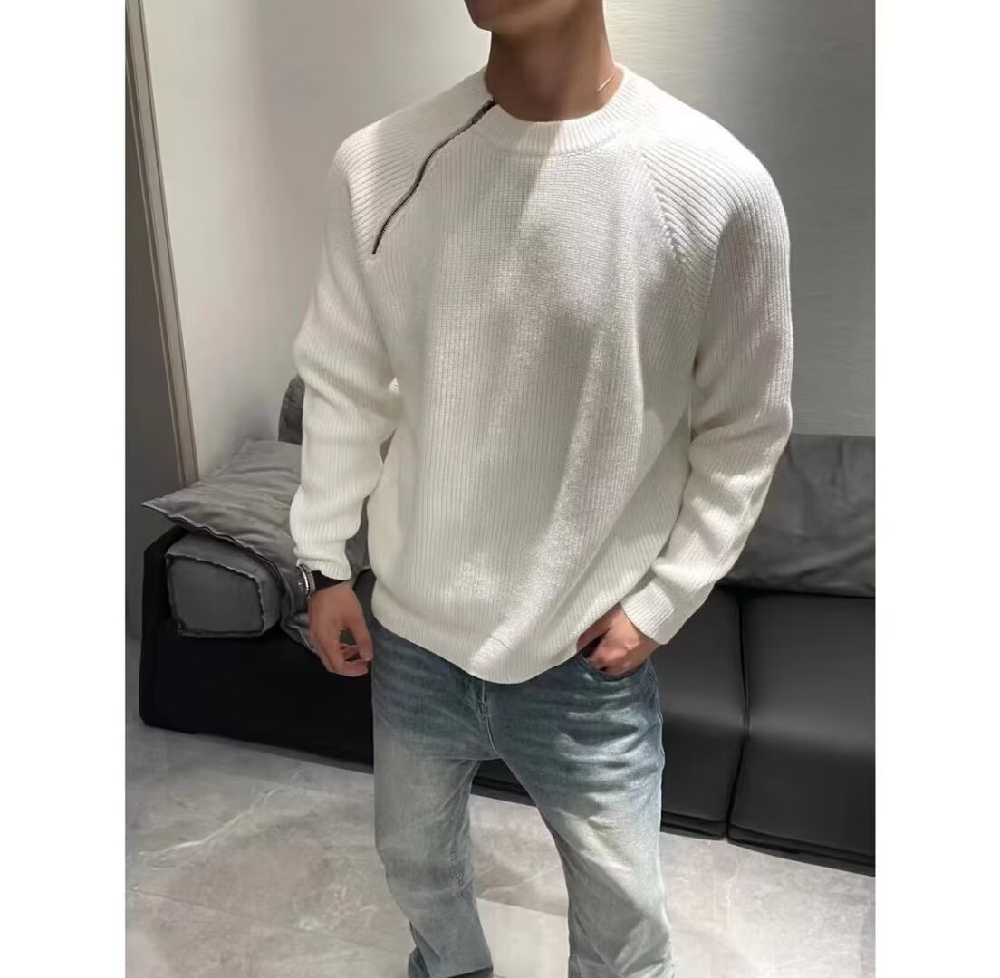 Herrenbekleidung Modischer Pullover mit Reißverschluss und Rundhalsausschnitt im Lazy-Style Vielseitiger, lässiger, lockerer Strickpullover für Herren_voghion.com