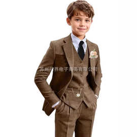 亚马逊速卖通新款男童西装三件套人字纹套装跨境西服套装男童礼服