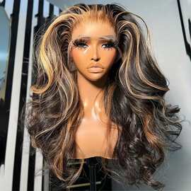 亚马逊新品假发 欧美女棕色挑染卷发大波浪wigs 跨境热销钢琴色