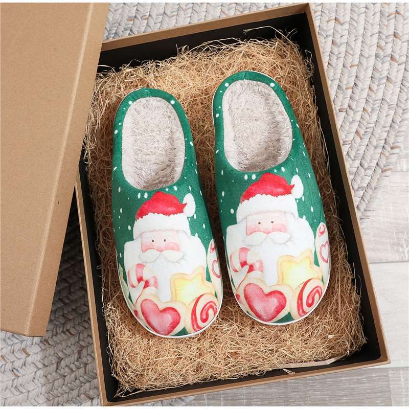 Women's Cross-Border Men's Delivery Atmosphere Plush Cow Ready-Made Slippers Cute Cotton Slippers Christmas Slippers Printed