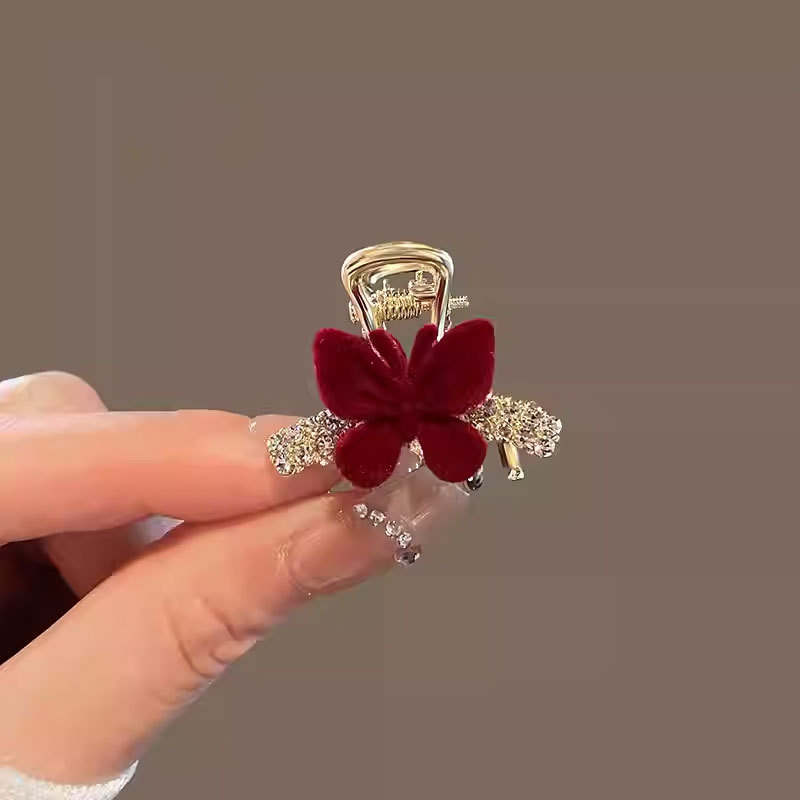 반짝이는 다이아몬드 레드 나비 집게핀 [개당 가격]