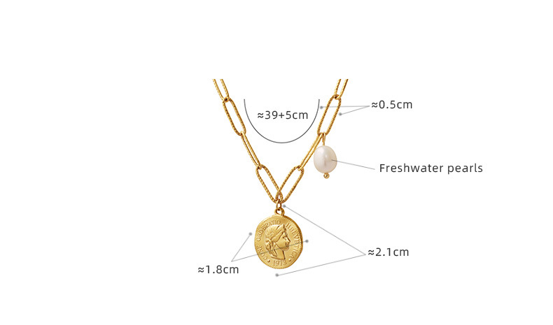 Vintage Style Portrait Titanium Steel Plating Pearl Necklace