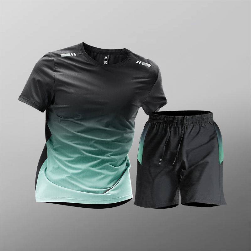 Trajes deportivos para hombres hielo veloz ropa seca camiseta de fitness correr mangas cortas pantalones cortos trajes de entrenamiento fábrica transfronteriza al por mayor
