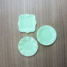 DIY 塑料迷你食玩 过家家儿童玩具套餐 娃娃屋 3件套绿色碟子盘子