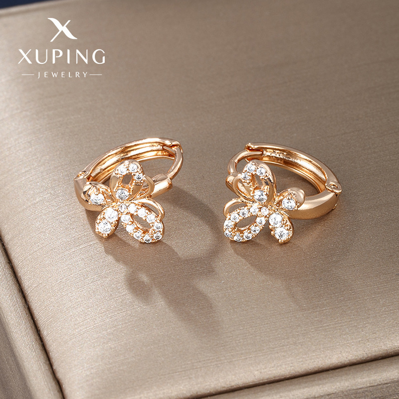 Pendientes de aro personalizados Xuping, pendientes exagerados de estilo europeo y americano para mujer, elegantes pendientes de piedras preciosas artificiales, venta al por mayor de otoño e invierno para mujer.