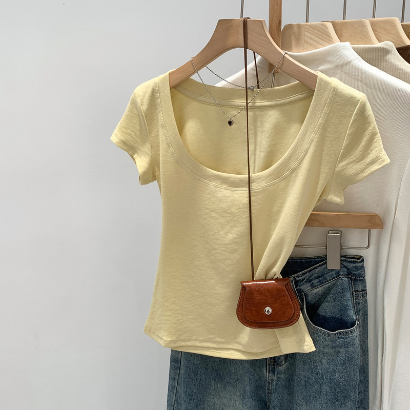 Modal U-Neck Short-Sleeve Slim-Fit T-Shirt for Women, Summer 2026 New Popular Style, Pure Desire Spicy Girl Top Modal U-Neck Short-Sleeve Slim-Fit T-Shirt for Women, Summer 2026 New Popular Style, Pure Desire Spicy Girl Top