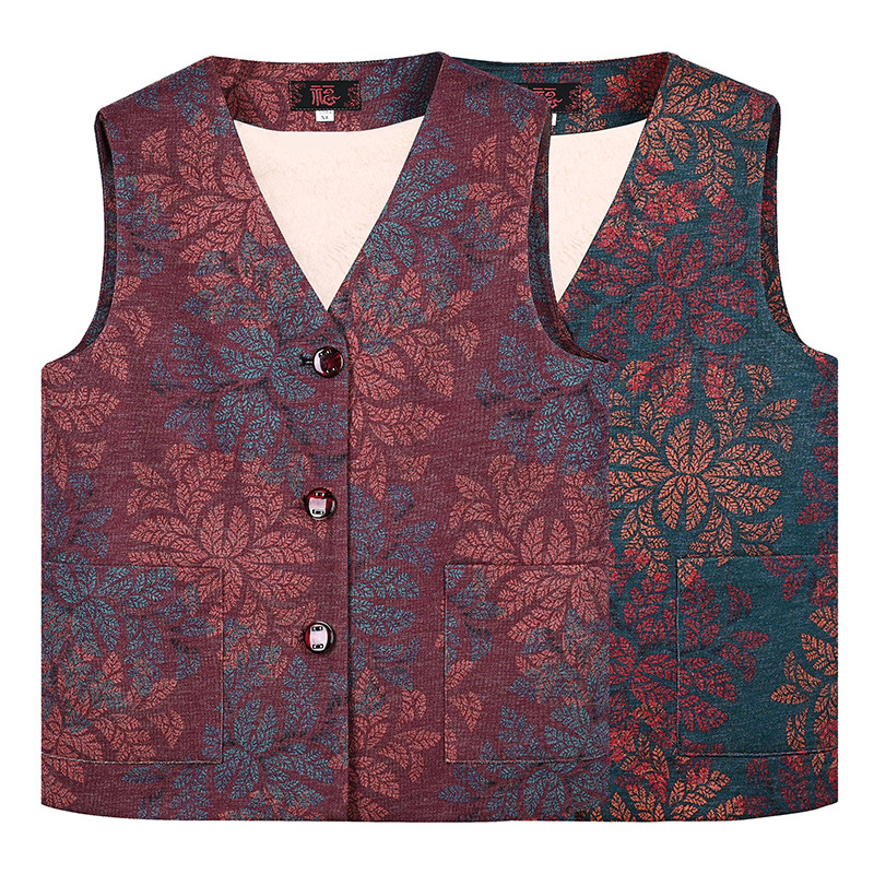Middle-aged and elderly women's fleece-lined cardigan, simple and warm vest, imitation lamb's wool autumn and winter mother's vest