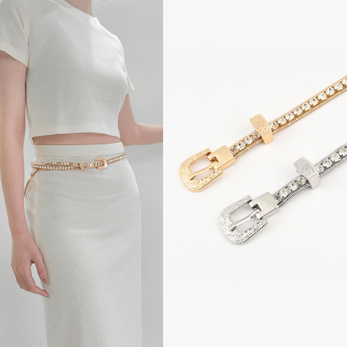 Waist chain women's rhinestone chain sparkling carved belt buckle personalized hip-hop body chain gold beach versatile accessories