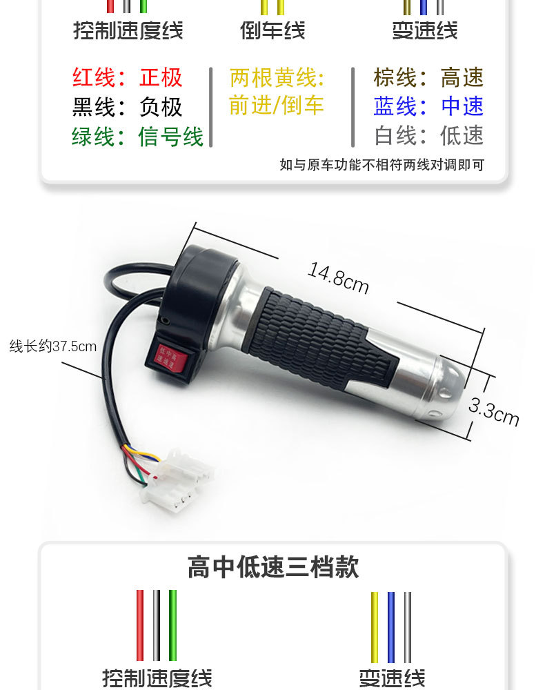 Electric Vehicle Handlebar, Electric Motorcycle Accessories, Accelerator, Throttle Handle, Three-Speed Reverse Gear, Electric Tricycle Accessories