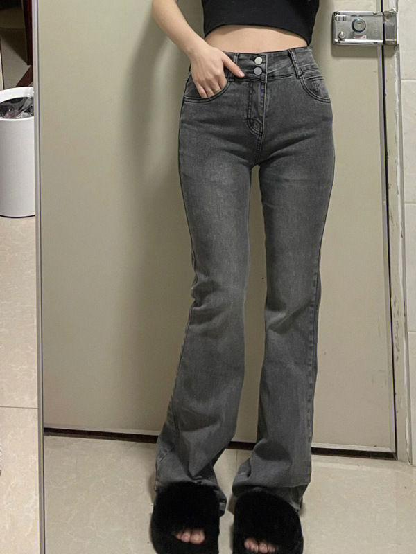 Ins Autumn and Winter Retro Micro-Length Pants New Style Flared Jeans for Women Versatile High Waist Slim Straight Leg Trendy High Street 2025