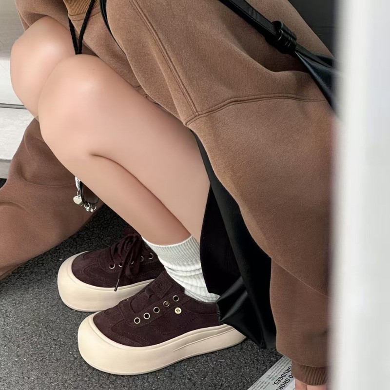 厚底板鞋女2025秋季新款真皮软底系带德训鞋百搭轻便运动休闲鞋|undefined