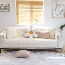 四季通用磨毛布艺绗缝绣花沙发垫 现代简约纯色沙发坐垫巾批发