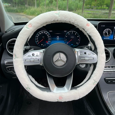 Handlebar Cover Cute Non-Slip Universal — Steering wheel cover - plush-embroidered-tulip-handlebar-round-38cm