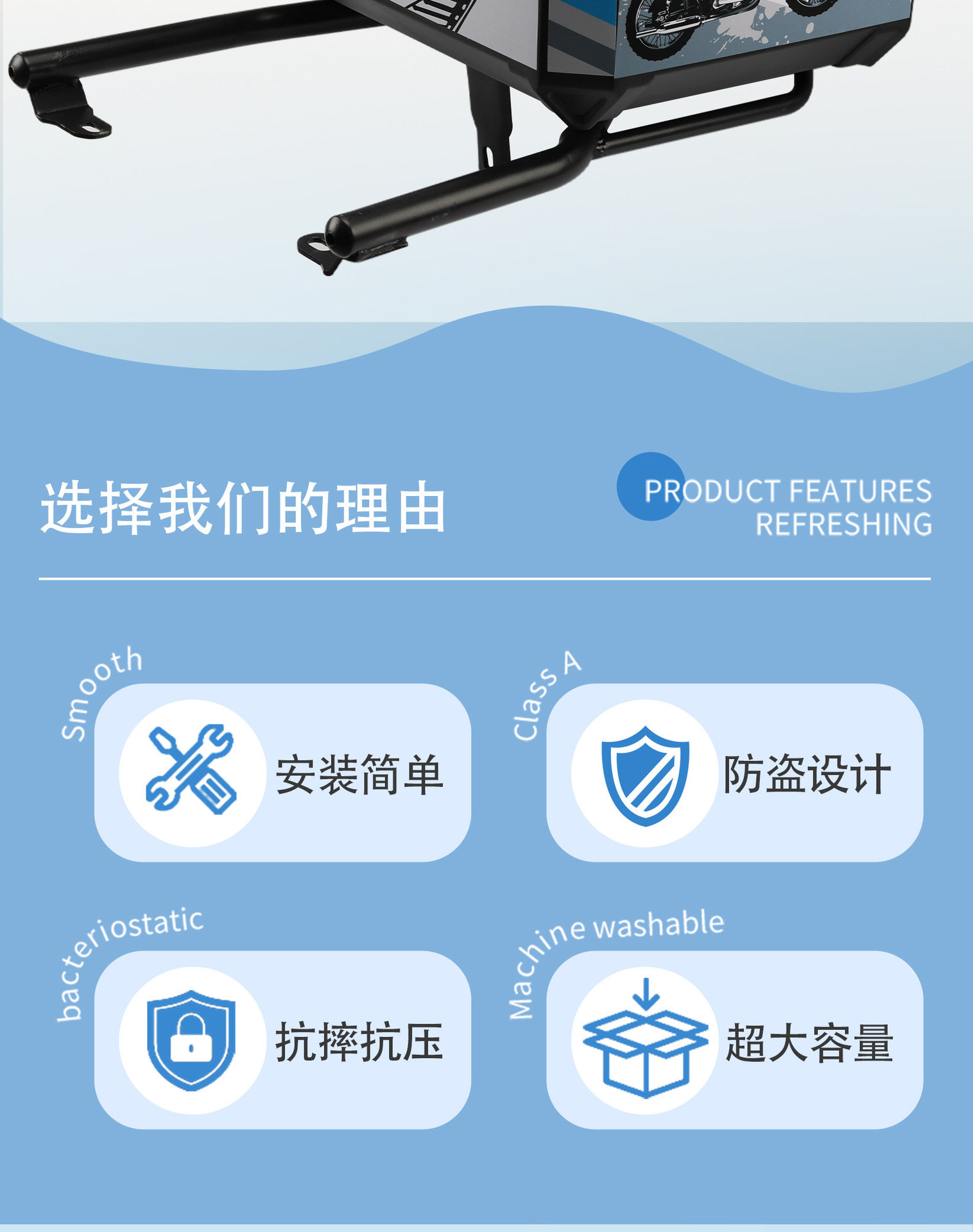 Suitable for Tailgeng Cangqiong Rear Trunk, Large-Capacity Carbon Steel Rear Rack, Anti-Fall 45L Delivery Food Box, Universal