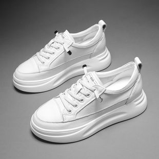 Shoes Women's Sports Cowhide White Shoes Women's 2025 Autumn Thick Sole Easiest for Match Genuine Leather Mesh Panel Shoes Retro Style