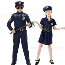 万圣节儿童装扮服装cosplay可爱警察制服男女童 修身连体长袖警裙