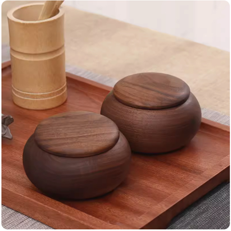 Caja de té redonda de madera de nogal negro de madera maciza tetera portátil hogar sala de estar mini nueva caja de té chino frasco sellado