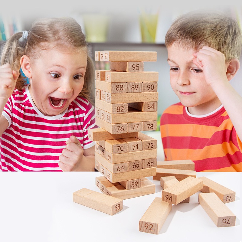 Children's early education toys wooden pile music building blocks parent-child Leisure board game 54 large color stacked high wholesale