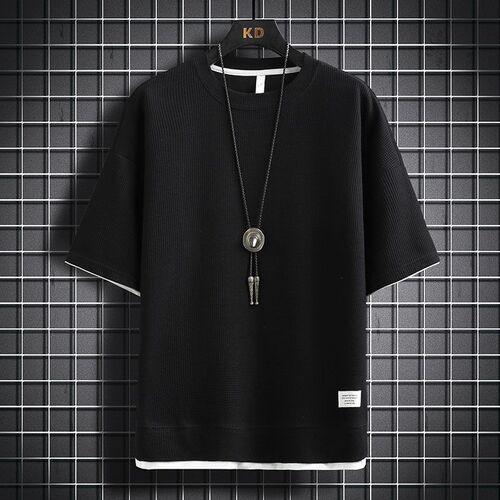 Men's Short Sleeve Summer Pajama Top Half-Shirt Loose Fit T-Shirt Half Sleeve Ice Silk Thin Round Neck Casual Streetwear Brand Clothing