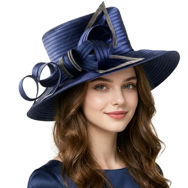 Cross-border French-style elegant ladies' church hat, summer sun protection, rhinestone-decorated floral headpiece, elegant fabric sun hat wholesale