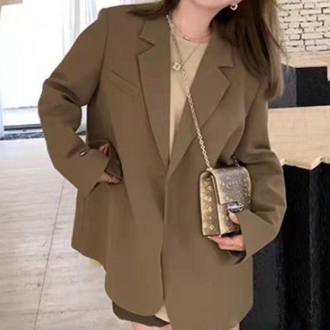 宽松西装外套女春秋款2025小众设计感休闲小西服新款上衣潮黑色|undefined