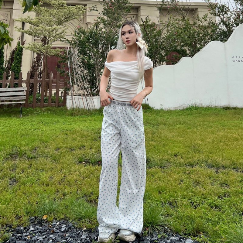 Hollister Blueberry Floral Letter Web Casual Pants Loose Straight American Versatile Draped Pajamas Hollister Blueberry Floral Letter Web Casual Pants Loose Straight American Versatile Draped Pajamas