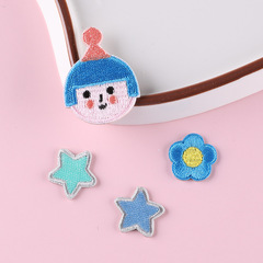 Strawberry computer embroidery label cartoon girl head small red flower embroidery patch for clothing accessories self-adhesive fabric sticker