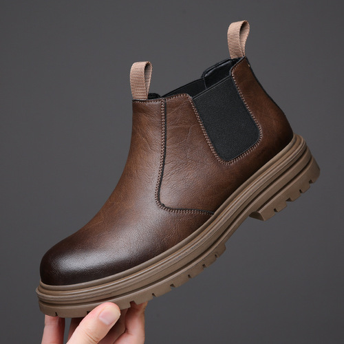 Chimney Chelsea boots autumn British style high-top leather men's boots plus velvet warm Martin boots men's trendy shoes drop shipping