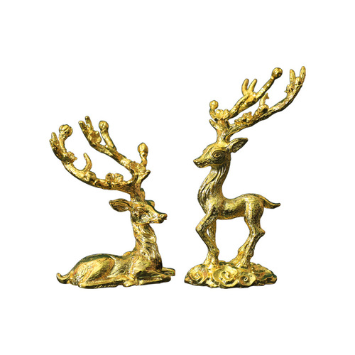 Nordic cross-mirror electroplated metal light luxury style mini sika deer couple ornaments TV cabinet wine cabinet decorative crafts