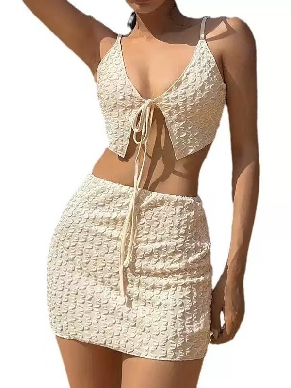 2025 nueva línea transfronteriza europea y americana de lazos bikini de playa de dos piezas set de trajes de baño de color sólido para mujeres trajes de baño de balneario