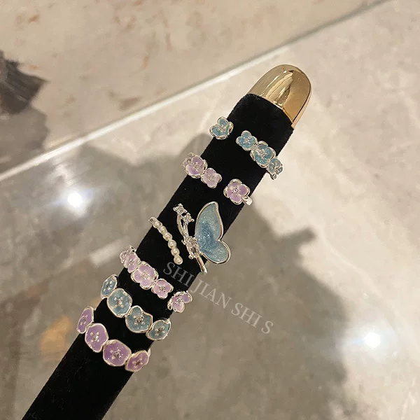 French Flower Drop Glaze Open Ring Women's Cream Sweet Girl Style Finger Ring Exquisite All-match Vintage Personalized Ring