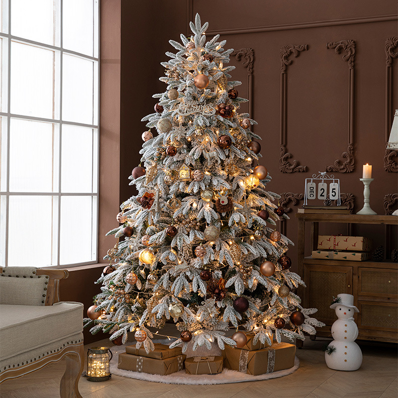 Árbol de Navidad con Nieve Artificial Simulada y Escena de Nieve Mixta, Decoración Navideña con Nieve que Cae, Adornos Grandes al por Mayor