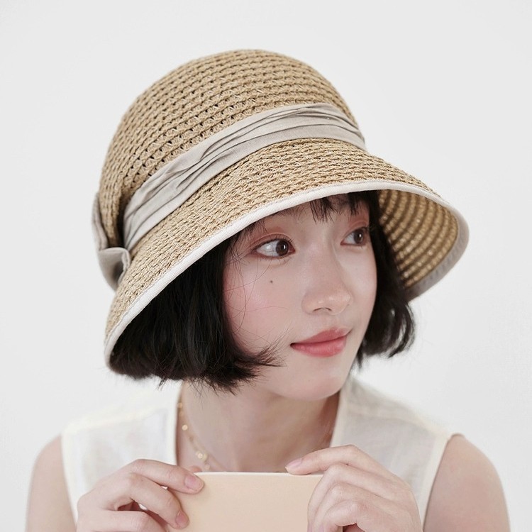 수출의 날 싱글 2025 새로운 밀짚 모자 여성의 봄과 여름 패션 올 매치 분지 모자 한국 스타일 영국 유행 태양 모자 패션 방어