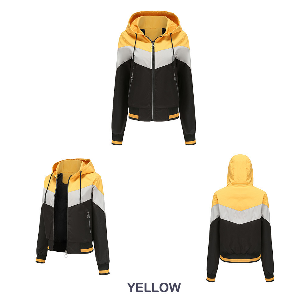 Women's Thin Windbreaker Women's Spring and Autumn Hooded Jacket Women's Outdoor Raincoat Color Matching Pull Rope Jacket_voghion.com