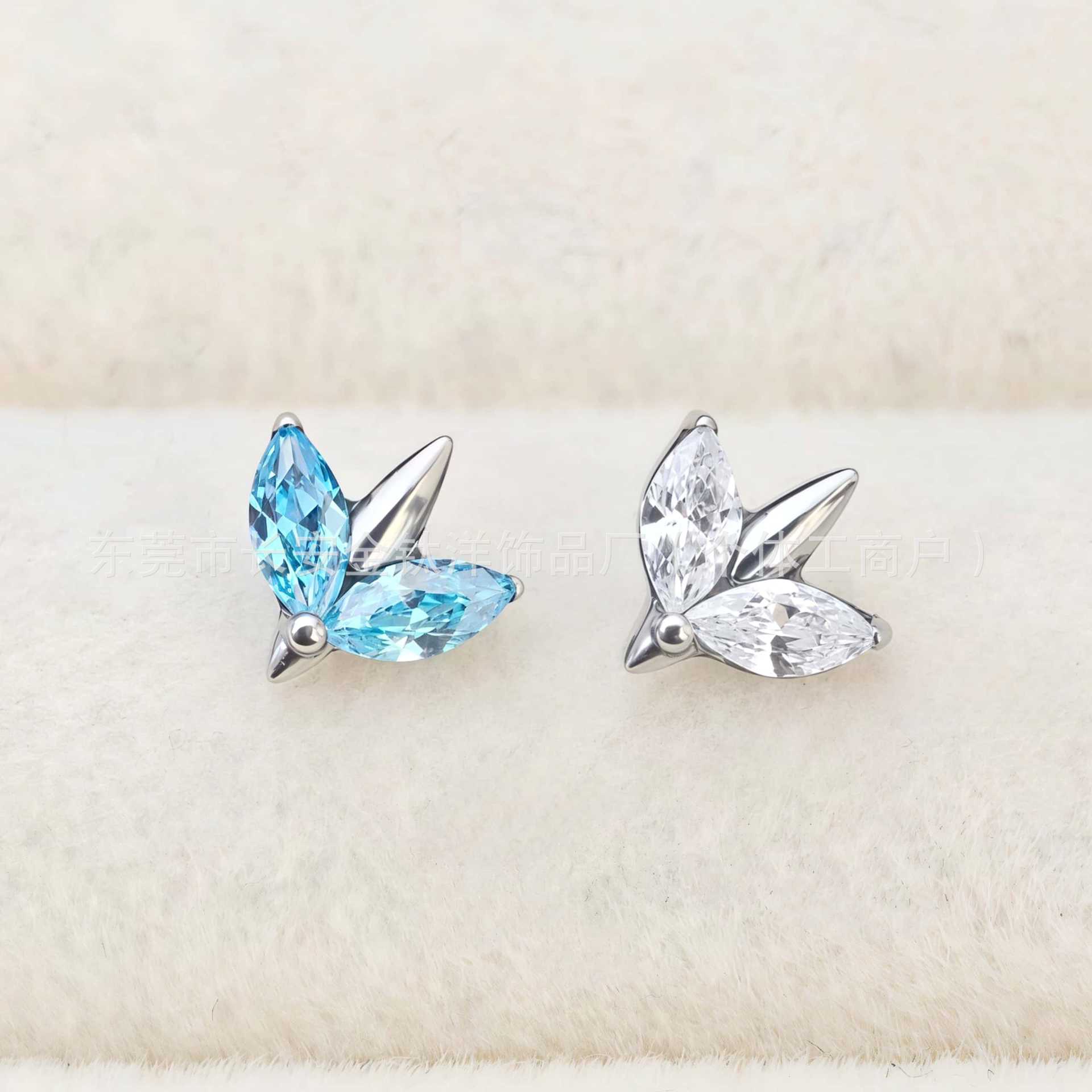 F136 Titanium Double Marquise Small Airplane-Shaped Ear Studs, Zircon Lip Studs, Nose Studs, Ear Cartilage Studs, G23 Titanium Alloy Piercing Jewelry detail image 7