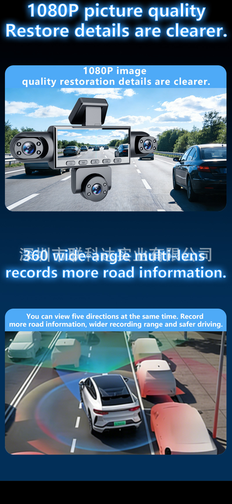 Five-Lens Driving Recorder, 360-Degree Panoramic High-Definition Night Vision, Parking Monitoring and Reversing Image All-In-One Device