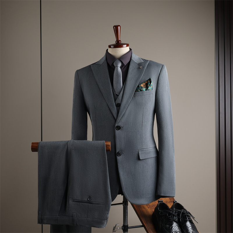 Men's British Style Three Piece Suit Solid Color Business Formal High Quality Two Button Skinny Board Grooms Wear_voghion.com