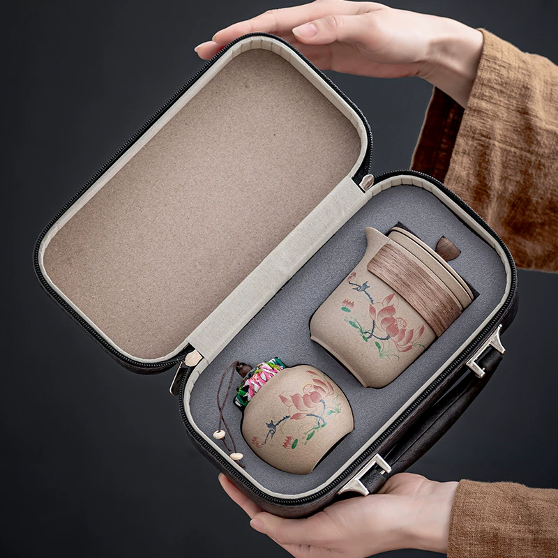 Грубый керамический экспресс-кубок с горшком из трех чашек туристического чайного набора Портативный открытый кемпинг для приготовления чая для деловых подарков