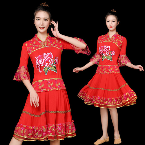Spring and summer square dance costumes for women with ethnic style embroidery new middle-aged and elderly Yangko costumes for summer